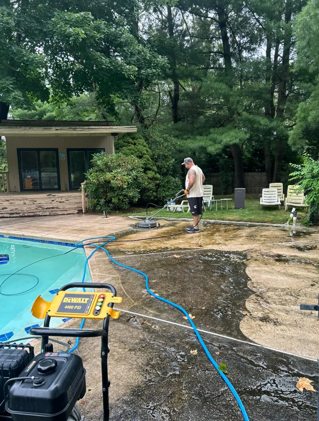 Restored patio pavers after power washing